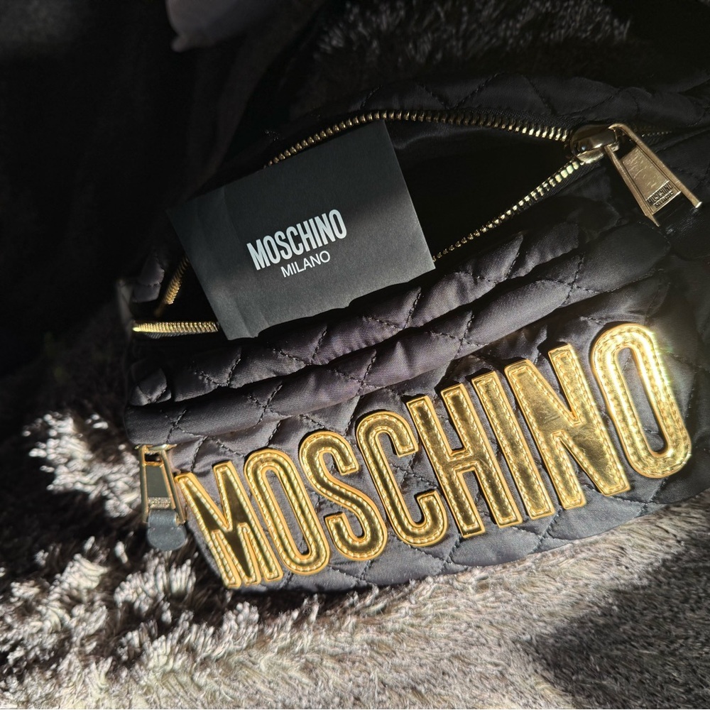 Moschino Black Quilted Bag with Gold Accents